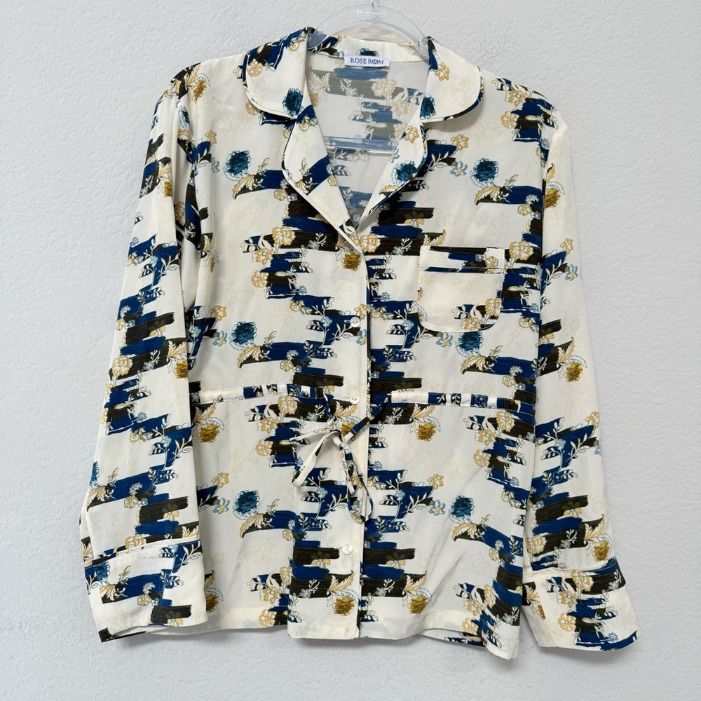 Rose Room NY Silk Drawstring Top Back-of-Tapestry Print Size XS